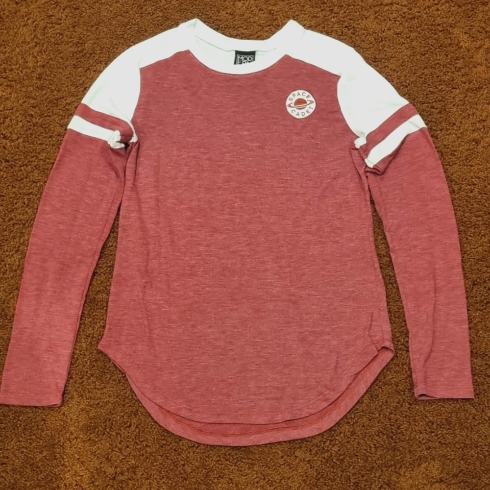 Red and White Long Sleeve Baseball Tee